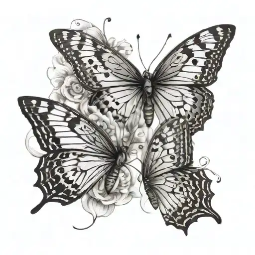 TWO BUTTERFLIES NEAR ONE ANOTHER WITH ONE FLYING tattoo design idea