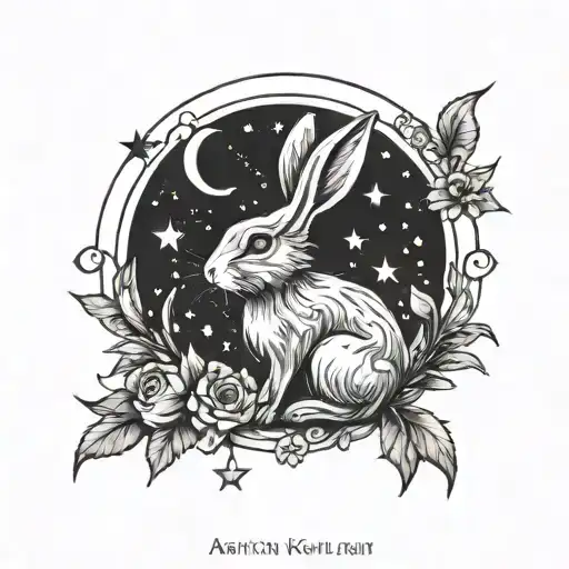 mythical rabbit and moon and stars  tattoo design idea