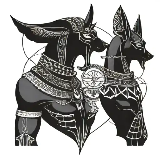 Anubis holds a libra with a feather and a heart on it tattoo design idea