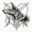 front Anubis hold libra feather heart tattoo design idea
