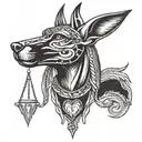 front Anubis hold libra feather heart tattoo design idea