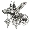 front Anubis hold libra feather heart tattoo design idea