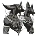 Anubis holds a libra with a feather and a heart on it tattoo design idea