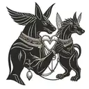 Anubis holds a libra with a feather and a heart on it tattoo design idea