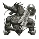 Anubis holds a libra with a feather and a heart on it tattoo design idea