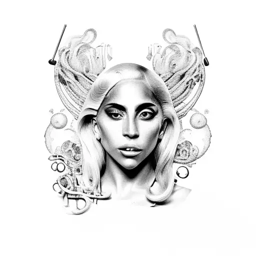 A dotwork tattoo of Lady Gaga's face merged with a heartbeat line forming a stethoscope tattoo design idea