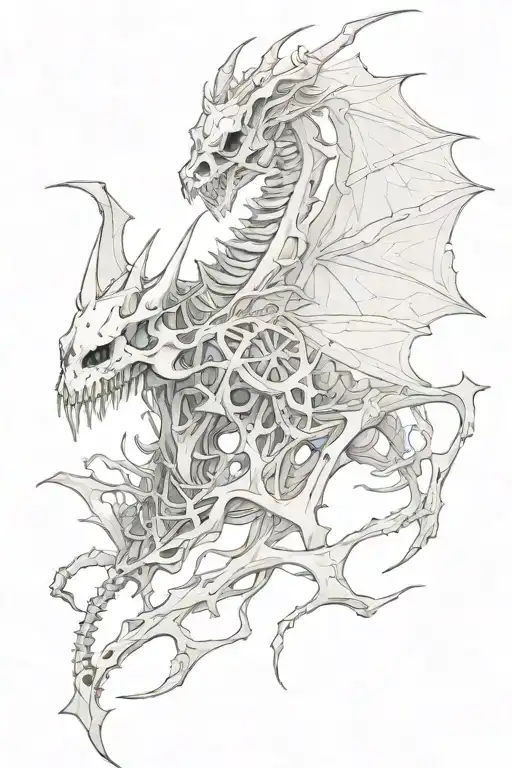 decaying dragon skeleton high detail tattoo design idea