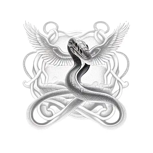 Snake with fight bird tattoo design idea