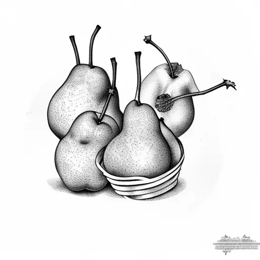 basket of pears with one pear sitting in front of the basket on the left tattoo design idea