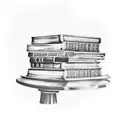 A tattoo of a bookshelf filled with books in various languages, representing your dedication to learning and teaching languages as a linguist and teacher. tattoo design idea