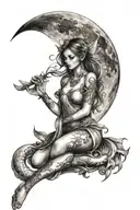 fairy in front of moon tattoo design idea