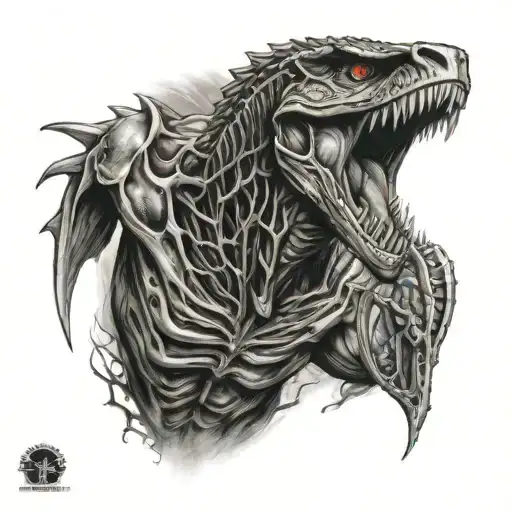 A realistic portrait of a Predator hunting down an alien Xenomorph tattoo design idea