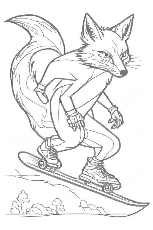 fox riding a snowboard, looking evil tattoo design idea