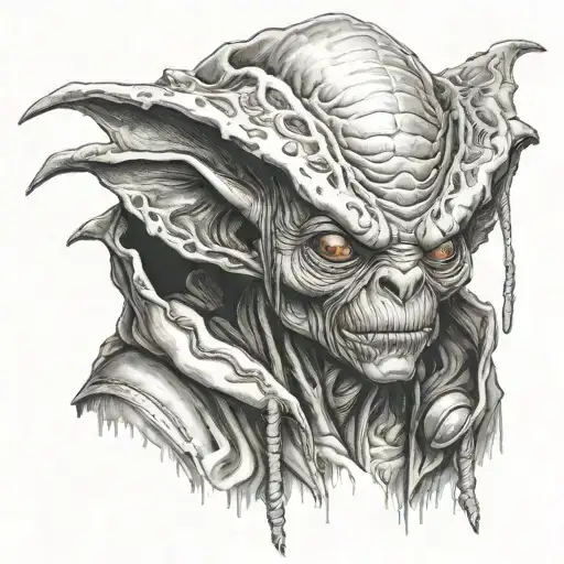 alien goblin in a hoodie tattoo design idea