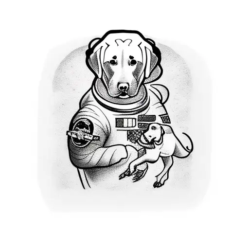 Astronaut with labrador retriever and wife  tattoo design idea