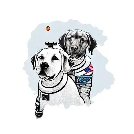 Astronaut and labrador retriever and girlfriend tattoo design idea