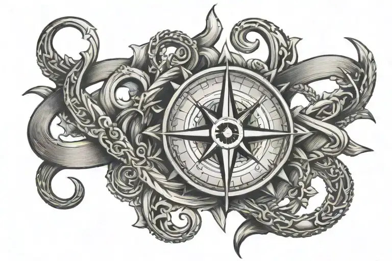 infinity symbol with anchor and compass in each side tattoo design idea