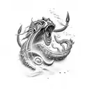 An epic battle between Poseidon and a sea monster tattoo design idea