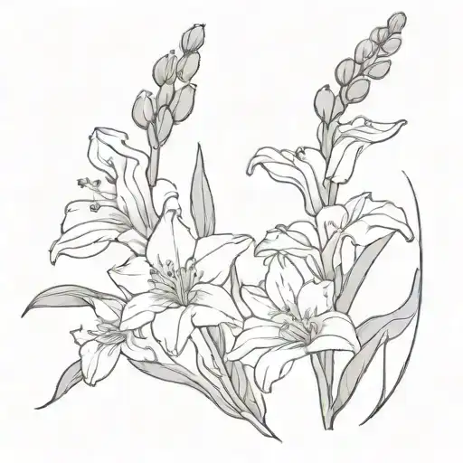 gladioli and sweetpea flower tattoo design idea