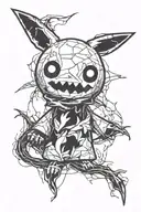 Emo Mimikyu with stiches and dark themed tattoo tattoo design idea