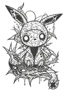 Emo Mimikyu with stiches and dark themed tattoo tattoo design idea