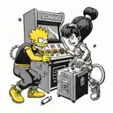 bart simpson playing arcade machine with grey shadow chun li vs leona heidern fighting tattoo design idea