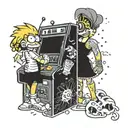 bart simpson playing arcade machine with grey shadow chun li vs leona heidern fighting tattoo design idea