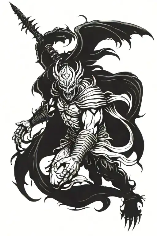 Half Angel Half Demon warrior wielding tattoo design idea