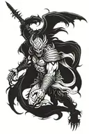 Half Angel Half Demon warrior wielding tattoo design idea