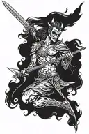 Half Angel Half Demon warrior wielding tattoo design idea