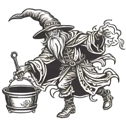 a wizard with a cast iron skillet  tattoo design idea
