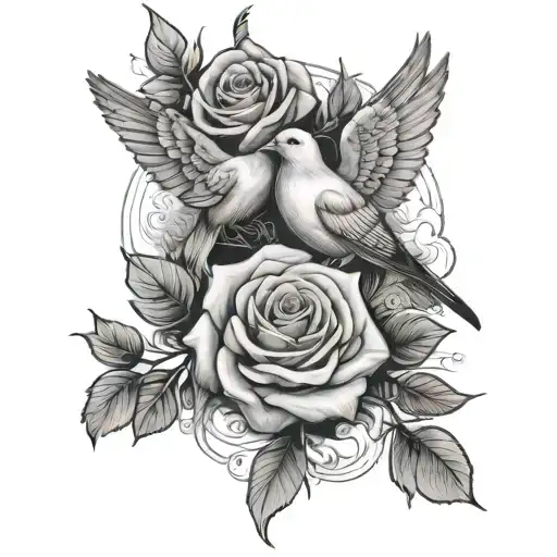 doves roses clouds surrounding tattoo design idea