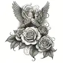 doves roses clouds surrounding tattoo design idea