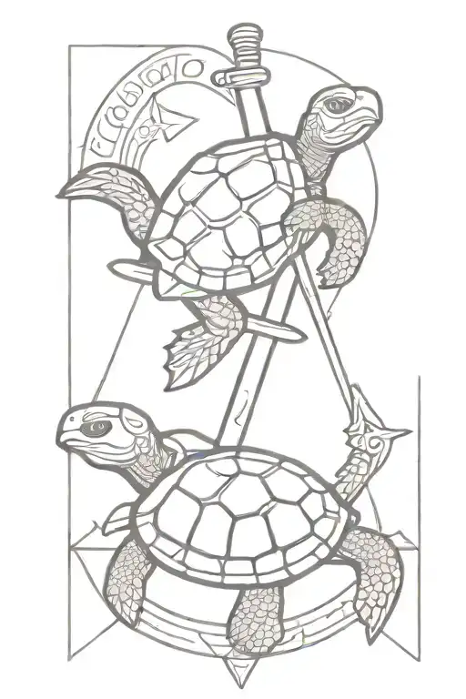 Tarot card with turtle holding commando dagger combined tattoo design idea