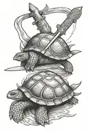 Tarot card with turtle holding commando dagger tattoo design idea