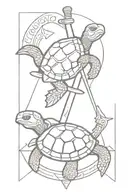 Tarot card with turtle holding commando dagger combined tattoo design idea