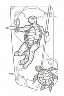 Tarot card with turtle holding commando dagger combined tattoo design idea