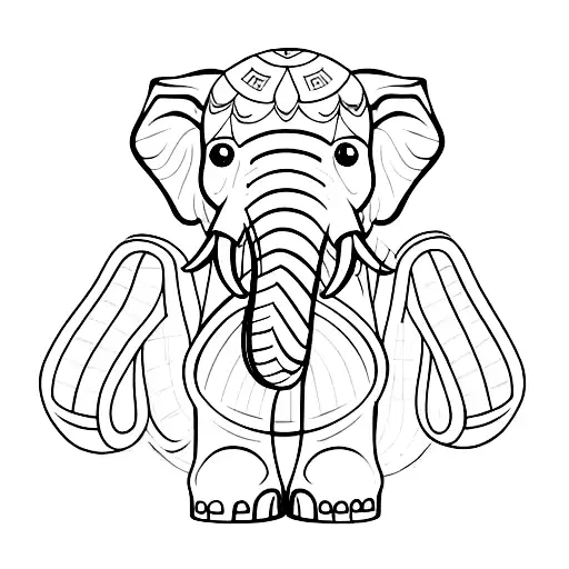 An elephant composed of intricate lines and shapes, with a microphone in its trunk tattoo design idea