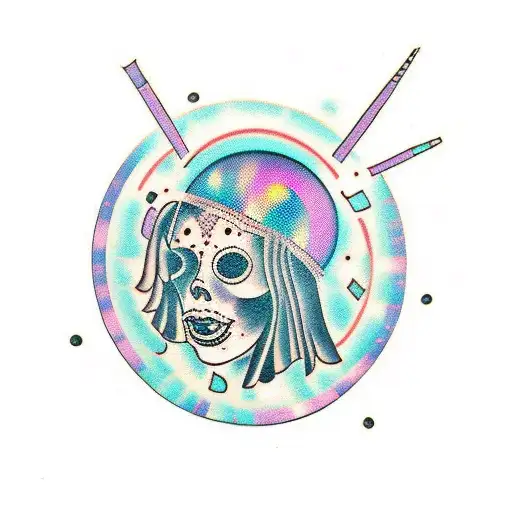 body with disco ball as head tattoo design idea