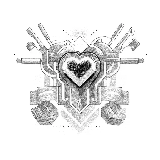 Videogame controler merged with a human heart tattoo design idea