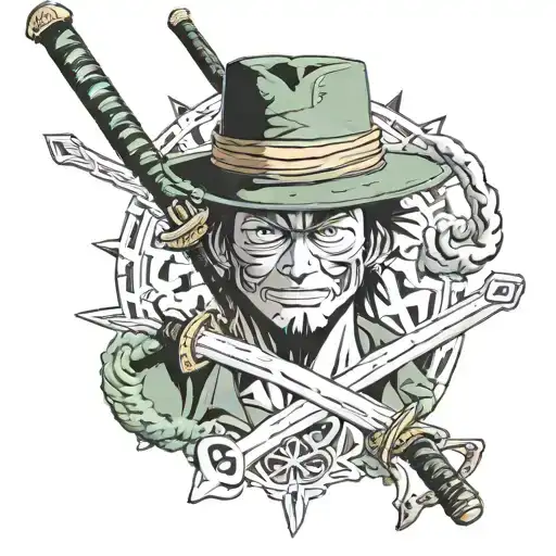 luffy's hat and zoro's swords from one tattoo design idea