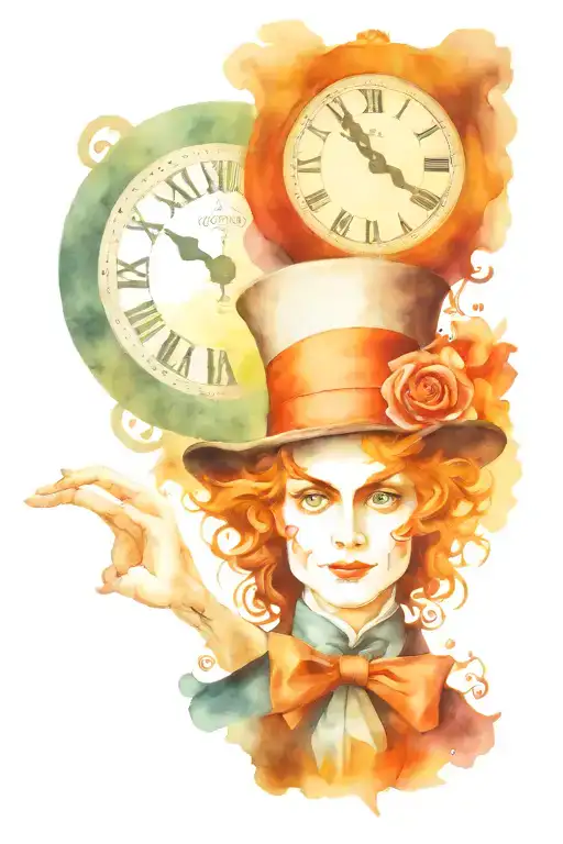 alice in wonderland mad hatter clock face tattoo design idea