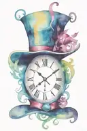 alice in wonderland mad hatter hat clock face morphing tattoo design idea