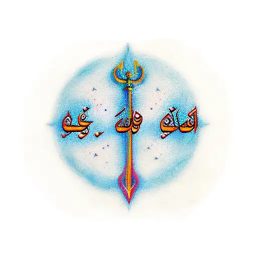 lettering of the word `God is with me` written in persian, having the form of a sword. tattoo design idea