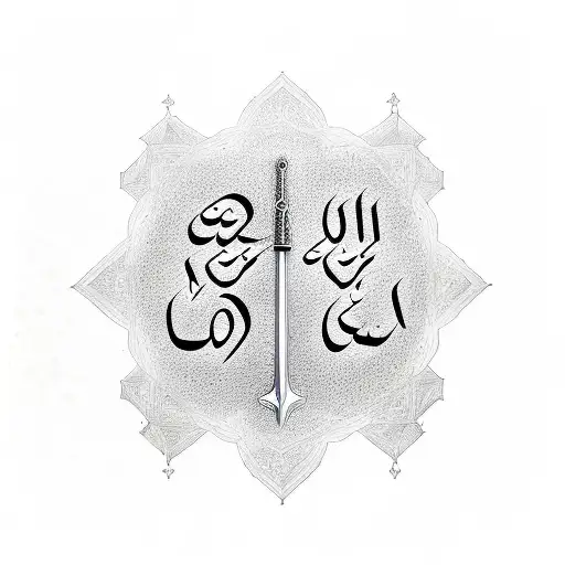 lettering of the word `God is with me` written in persian, having the form of a sword. tattoo design idea