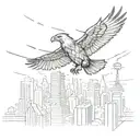 An eagle soaring through a cyberpunk cityscape with neon lights and AI drones flying around tattoo design idea