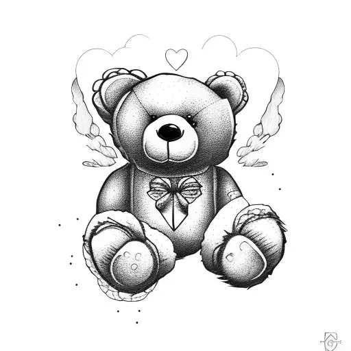 rad teddy bear in clouds tattoo design idea
