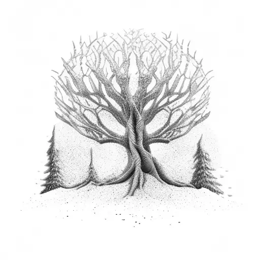 A tree growing out of a 3D printer, with car parts as its branches tattoo design idea