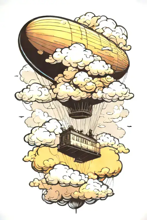 blimp falling through clouds tattoo design idea