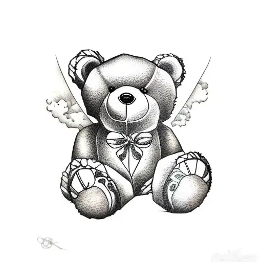 rad teddy bear in clouds tattoo design idea